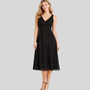 J. Crew Vintage Y2K Silk Chiffon Black Dot Empire Waist Dress Size 6 Babydoll